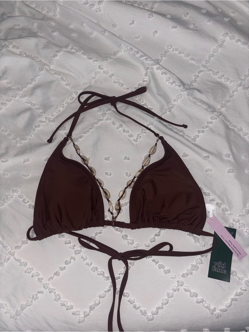 Wild Fable Brown Triangle Bikini Top with Shell Accent